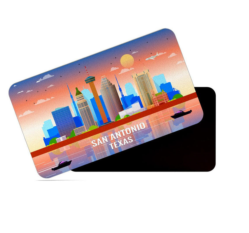 dhcrafts Rectangular Rubber Fridge Magnet / Magnetic Card Multicolor Texas San Antonio Design Pack of 1 (8.6cm x 5.4cm)